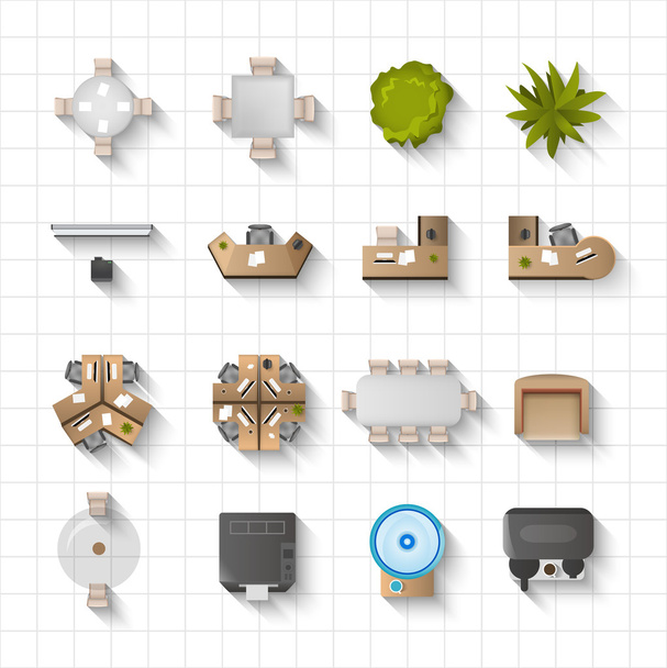 Office Interior Icons Top View - Vector, Image