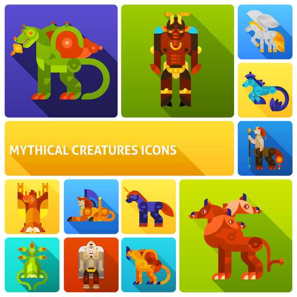Mythical creatures icons set - Vector, Image