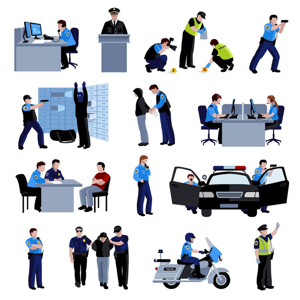 Policeman pessoas ícones de cor plana
 - Vetor, Imagem