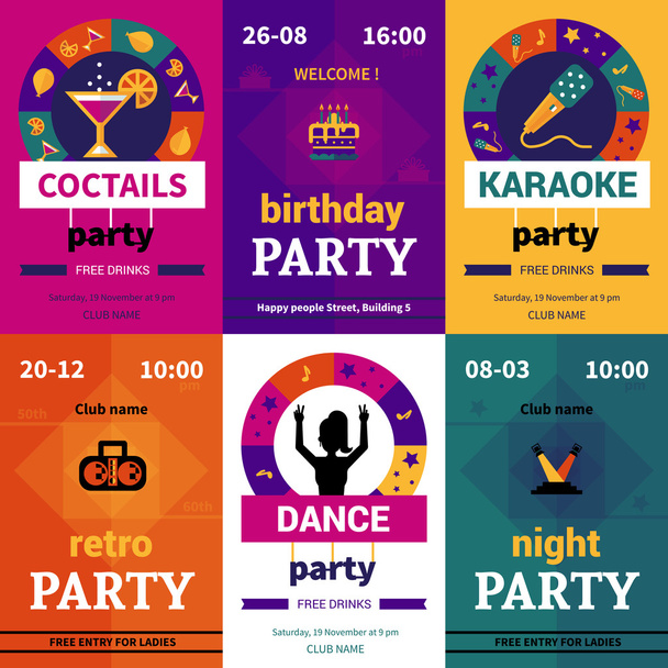 Six color party posters - Vector, Image
