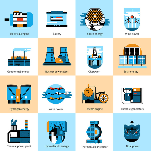Energy production flat line icons set - Vector, Image
