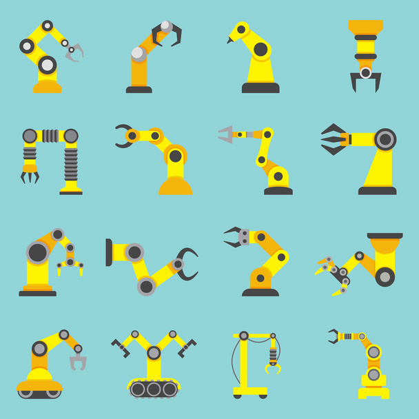 ロボット アームのフラット黄色のアイコンを設定 - ベクター画像