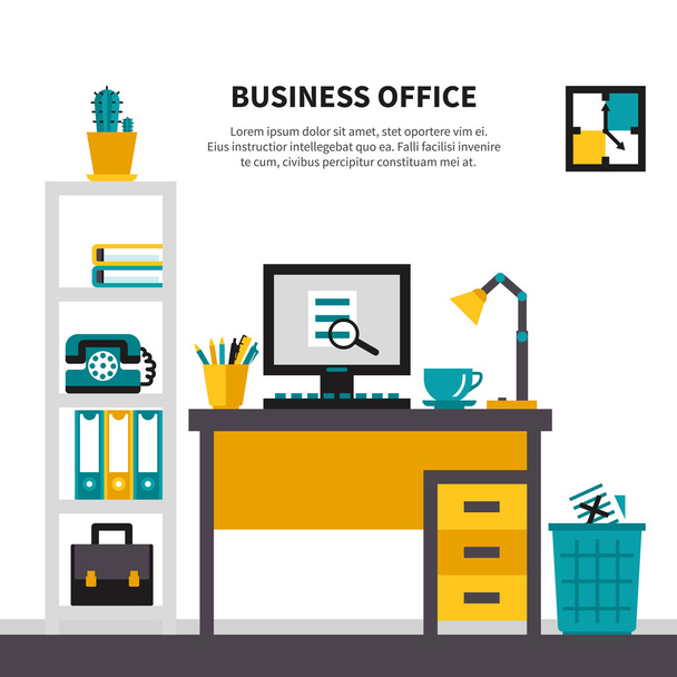 Business Workspace In Office Interior - Vector, Image