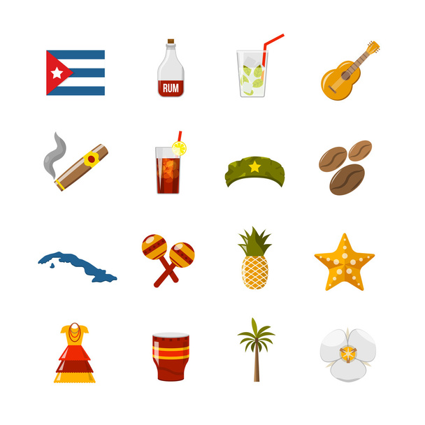 flache Farbe isolierte kubanische Symbole - Vektor, Bild