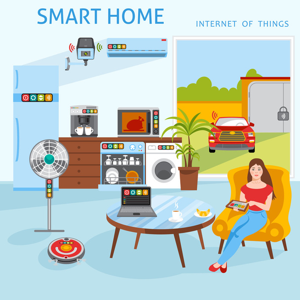 Концепция "умного дома" Интернета вещей
 - Вектор,изображение