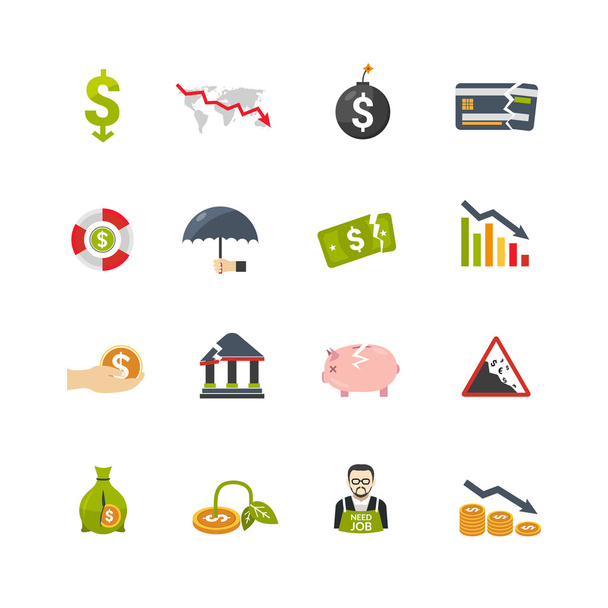 Finantial Crisis Flat Icons Set - Vector, Image