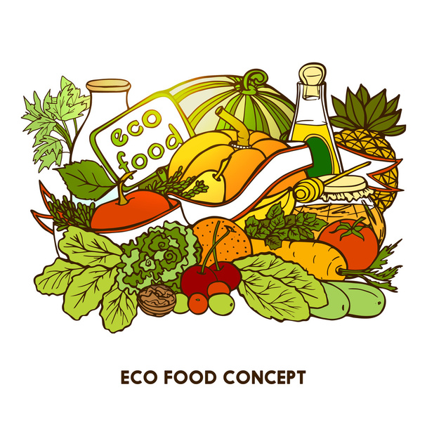 Hand Drawn Eco Food Concept - Vektör, Görsel