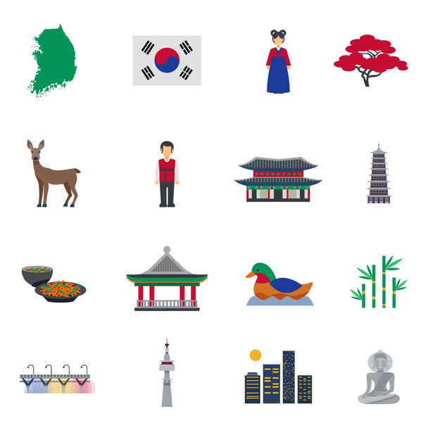 Πολιτισμό της Κορέας σύμβολα επίπεδη εικόνες Set - Διάνυσμα, εικόνα