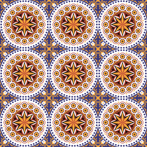 Seamless background image of vintage round dot flower tile pattern. - Vector, Image