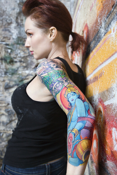 Sexy tattooed woman. - Zdjęcie, obraz