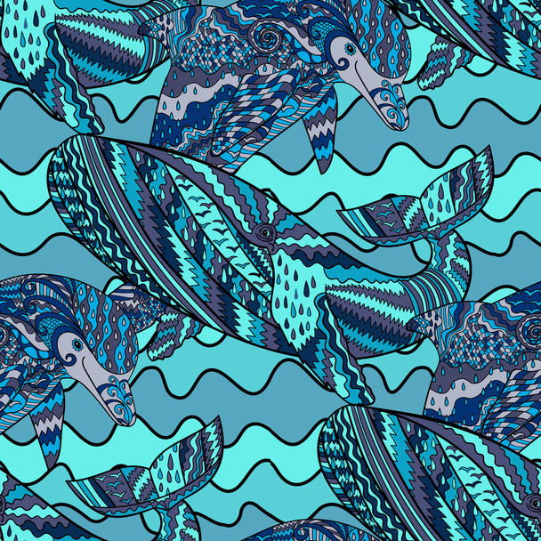 Oceanic animals zentangle seamless pattern. - Vector, Image