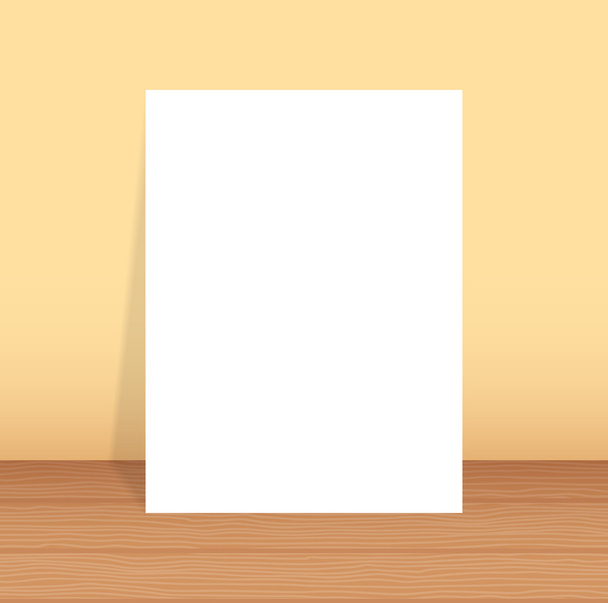 Σχεδιασμό κενό Φέιγ βολάν για το έργο σας. Λευκό χαρτί στέκεται πάνω από την επιφάνεια και απελευθερώνει μια σκιά στον τοίχο. Μπορεί να χρησιμοποιηθεί για σας παρουσιάσεις, αφίσες, φυλλάδια και περιοδικά. Vector εικονογράφηση - Διάνυσμα, εικόνα