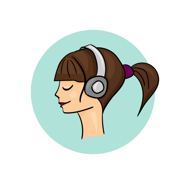 Illustrazione con giovane bella ragazza che ascolta musica con le cuffie
 - Vettoriali, immagini