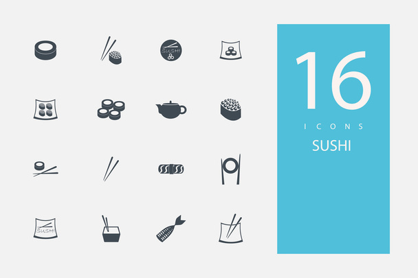 colección de iconos en el estilo de color gris plano sobre el tema sushi
 - Vector, imagen