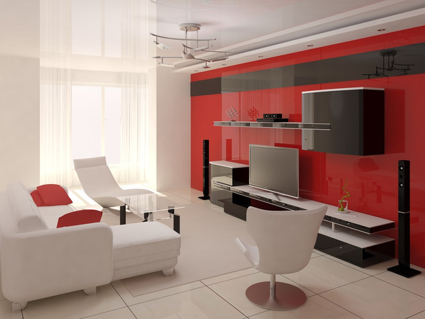 Červené barvy obývací pokoj. - Fotografie, Obrázek