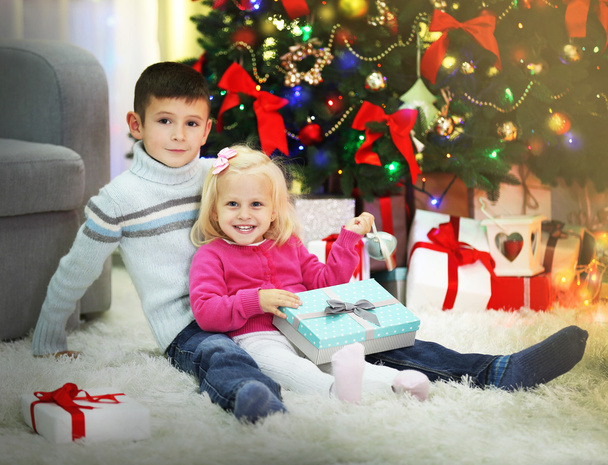 Funny kids with gift boxes - Foto, Imagem