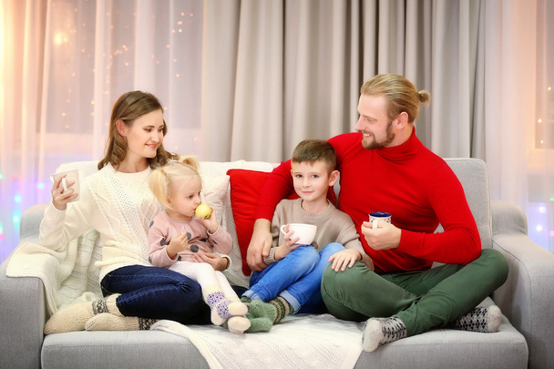 Christmas family in holiday living room - Фото, изображение