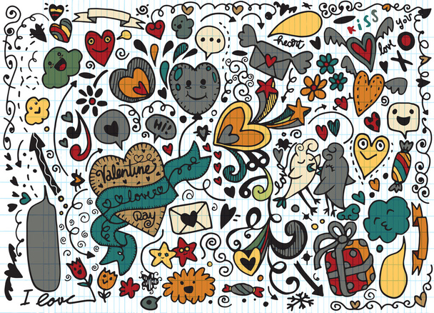 Αγίου Βαλεντίνου doodle σύνολο, χέρι κλήρωση αγάπη στοιχείο - Διάνυσμα, εικόνα
