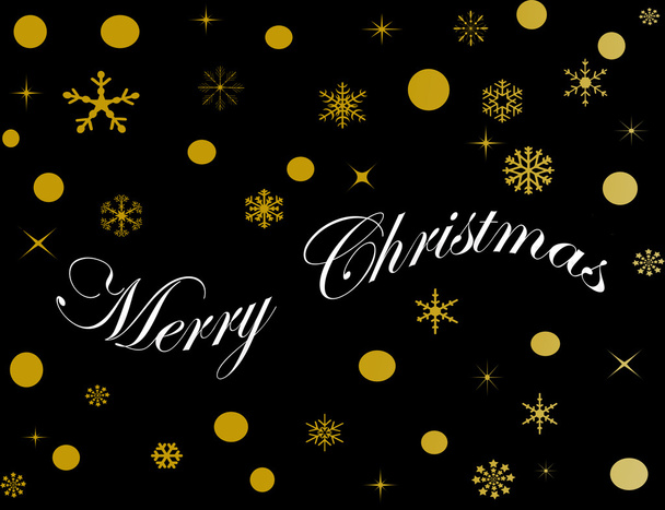 Καλά Χριστούγεννα με χρυσή διακόσμηση σε μαύρο φόντο - Φωτογραφία, εικόνα
