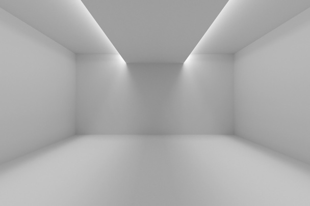 Порожня кімната з білими стінами і світильниками в стелі
 - Фото, зображення