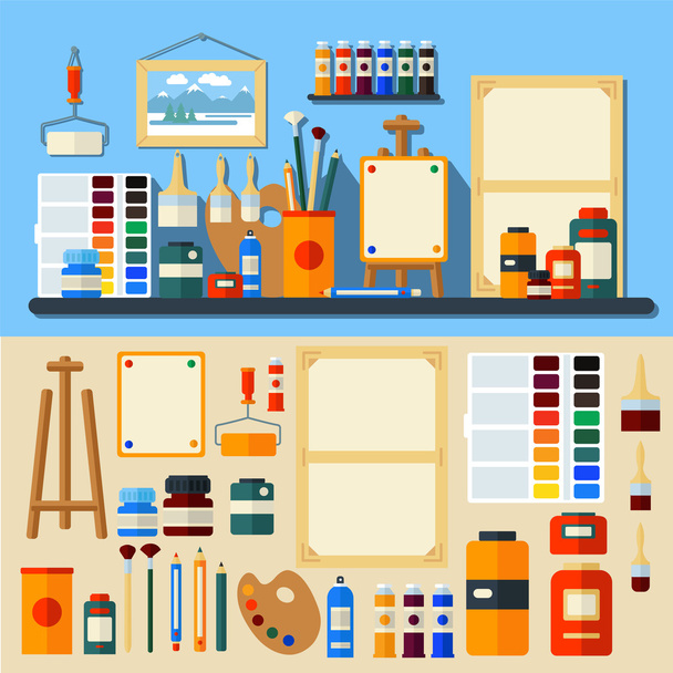 Studio of Art. Set of Tools and Materials for Creativity and Pai - Vector, Image