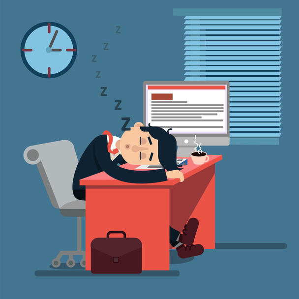 Κουρασμένος ύπνου επιχειρηματίας στην εργασία - Διάνυσμα, εικόνα