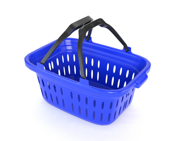 Blue plastic basket isolated on white background. 3d illustratio - Foto, Imagem