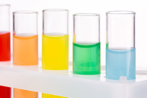 Multicolored liquid chemical tubes. - Foto, Bild