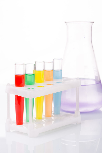 Multicolored liquid chemical tubes. - Fotó, kép