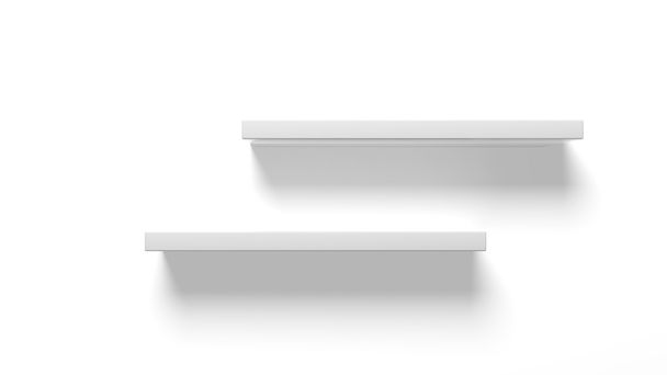 Two empty wall shelves, isolated on white background. - Фото, изображение