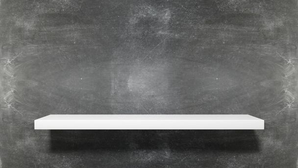Empty white shelf on blackboard background. - Photo, Image