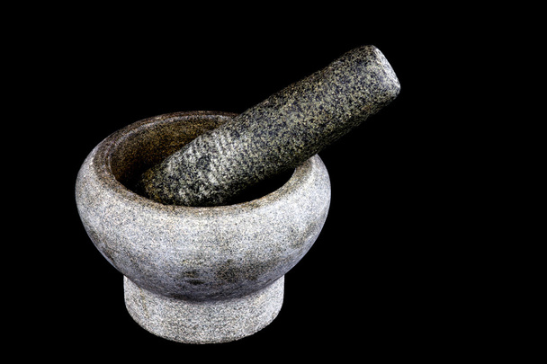 Stoneware Pestlé e argamassa isolado em preto
 - Foto, Imagem