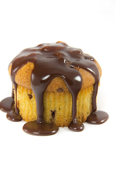 delicous muffin z ciepłych rozpuszczoną czekoladę - Zdjęcie, obraz