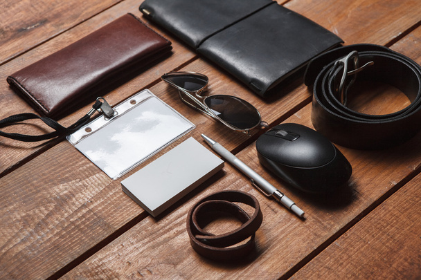 Mens accessories on the wooden table - Foto, immagini