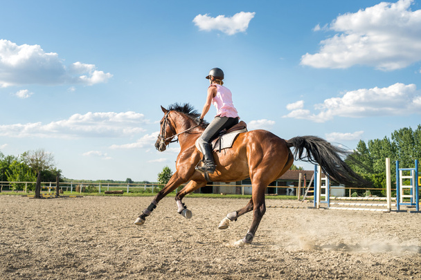 Frau reitet auf Pferd  - Foto, Bild