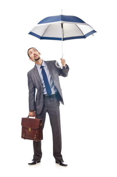 Homme d'affaires avec parapluie sur blanc
 - Photo, image