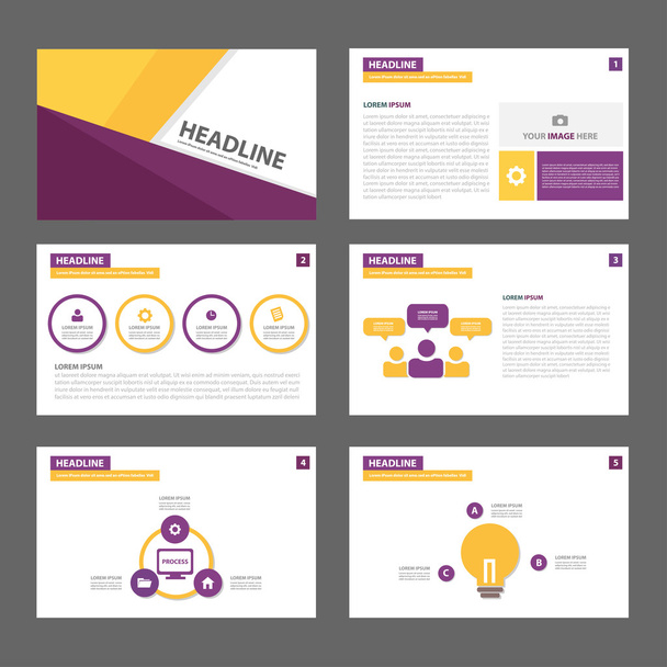 Modelli di presentazione viola e gialla Elementi infografici design piatto
 - Vettoriali, immagini