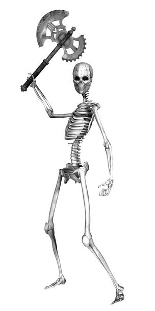 szkielet z siekierą - Zdjęcie, obraz