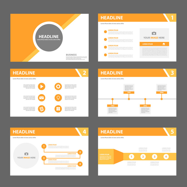 Plantillas de presentación naranja Elementos infográficos set de diseño plano
 - Vector, Imagen