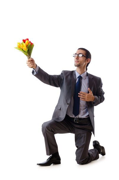 Businessman offering tulip flowers - Foto, imagen