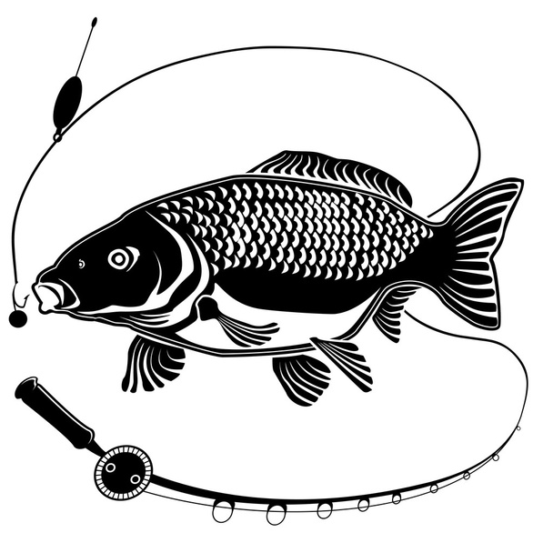 CARP WITH ROD WHITE - Vector, Image