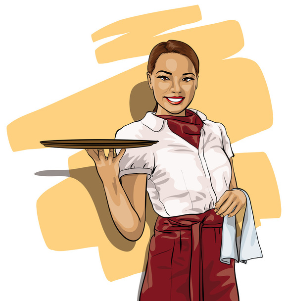 pretty woman waitress with a tray - Vector, Image
