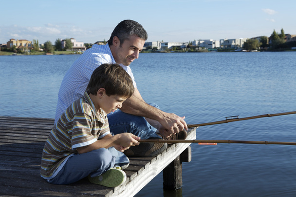 feliz pai e filho de pesca
 - Foto, Imagem