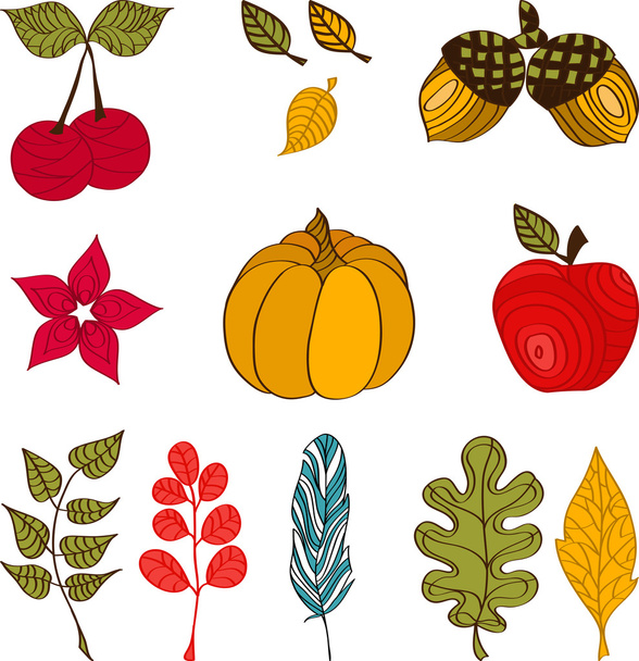 Design with autumn icons and objects. - Vektör, Görsel
