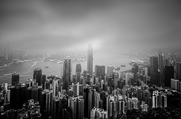 Hong Kong の都市、建築の黒と白 - 写真・画像