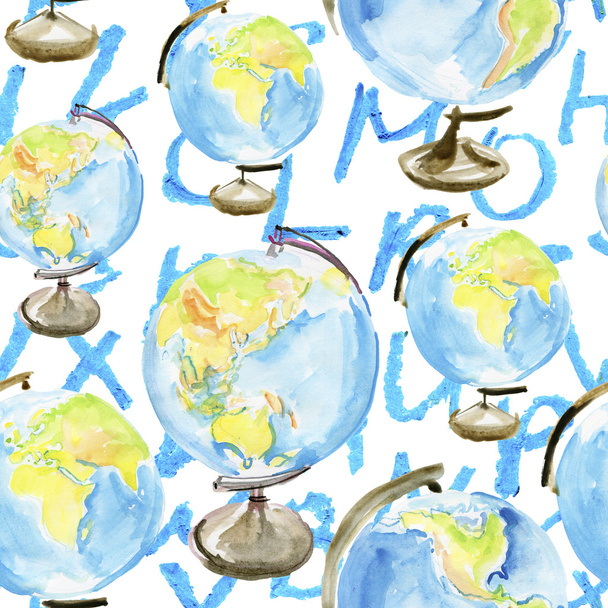 Ręcznie rysowane akwarela Globe i Abc - Zdjęcie, obraz