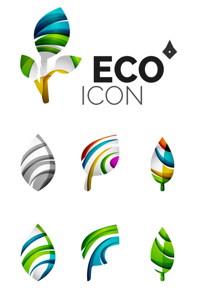 Zestaw eko streszczenie liść ikony, biznes logo natura koncepcje, czyste nowoczesne geometryczny wzór - Wektor, obraz