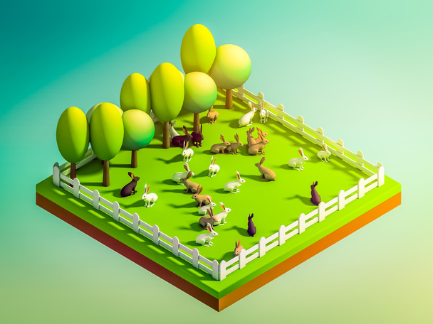 animals in the landscape, isometric view - Photo, Image