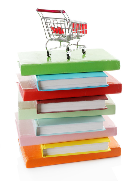books with small shopping cart - Φωτογραφία, εικόνα