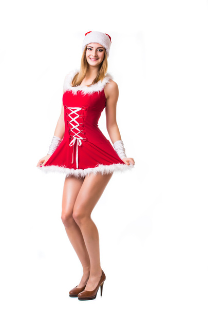 Beautiful happy woman in Santa Claus clothes - Photo, Image
